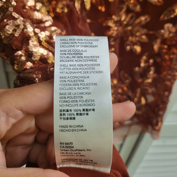 NWT Anthropologie Orange Cutout Sequined Blouse Mesh Bow - Picture 5 of 7